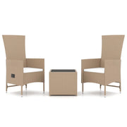 Set Mobili da Giardino 3 pz | Set Salotto da Giardino Beige Polyrattan e Acciaio