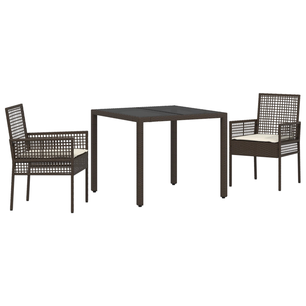Set da Pranzo da Giardino 3 Pezzi con Cuscini Marrone in Polyrattan