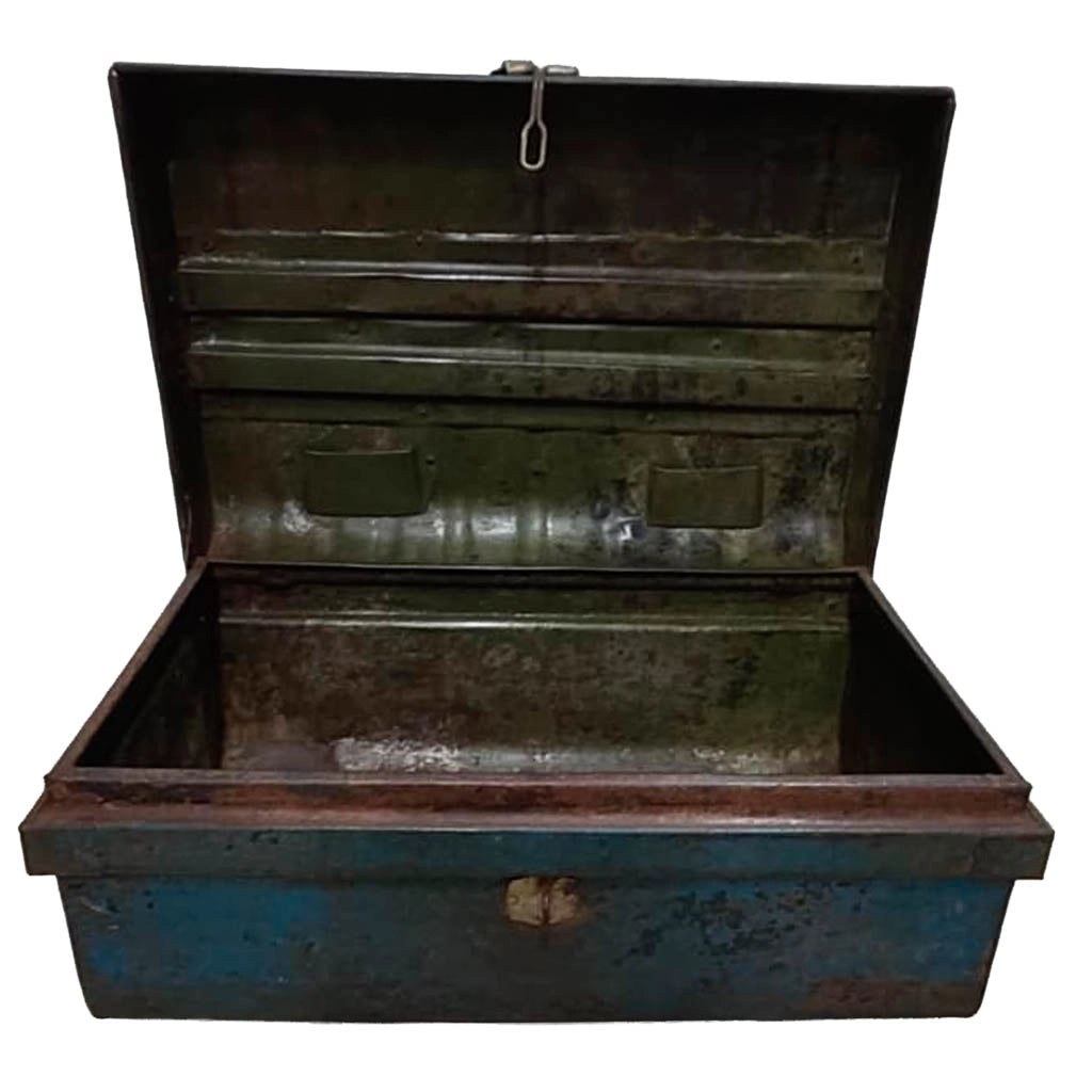Valigia metallo artigianale blu 67x37x25h cm