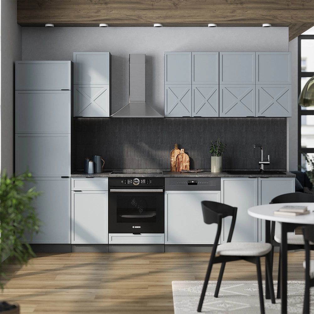 Cucina componibile Fame-Line Blu-grigio chiaro/Antracite 300 cm, PL Rovere Vicco