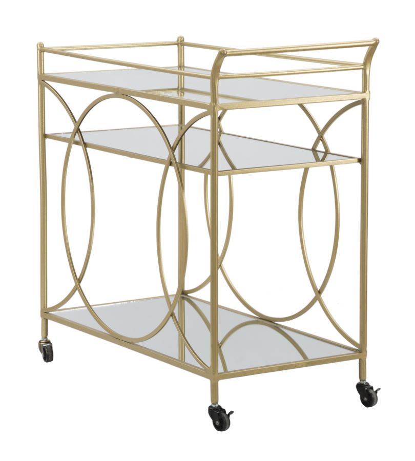 Carrello Infinity 80x40x80 cm in Ferro MDF e Specchio Oro