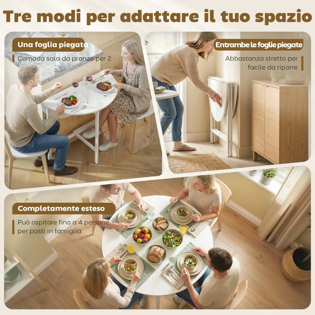 Tavolo da Pranzo Pieghevole. Tavolo Estensibile Salvaspazio. Bianco