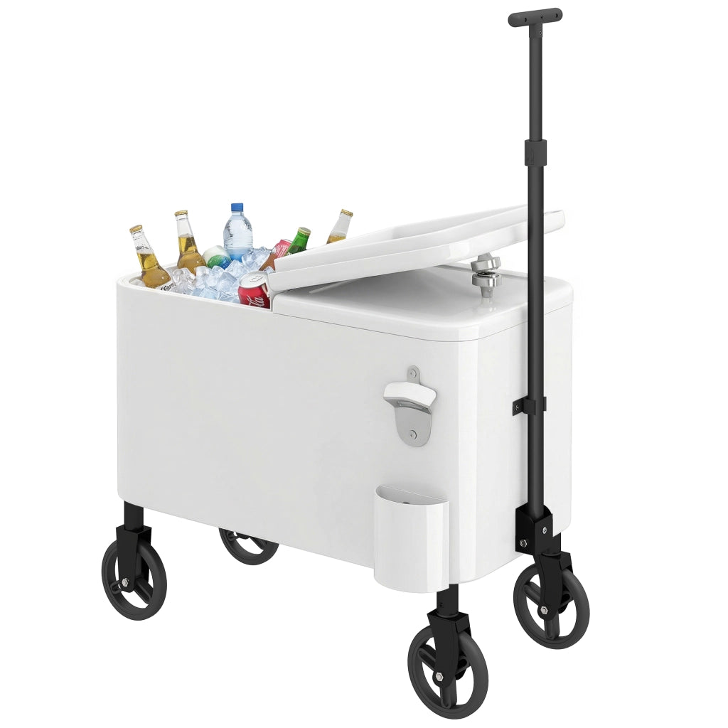 Carrello Frigo con Ruote 56L ¨C Xylo ¨C Maniglia Regolabile Apribottiglie Drenaggio 75x35x120 cm Bianco