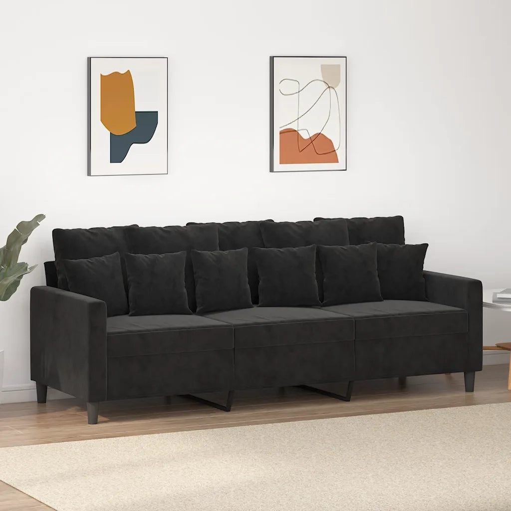 Divano a 3 Posti-Sofa 3 Posti Nero 180 cm in Velluto 706906