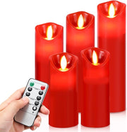 Candele a Led - 5 Pezzi Fiamma Animata - Candele Realistiche - Funzione Timer - Candele a Vela - Sicure e Durature - Inclusa Comando a Distanza - Rosso