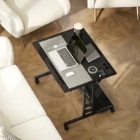 Scrivania con Altezza Regolabile, con Ruote, Prese e Porte USB, 80x60 cm, Nero