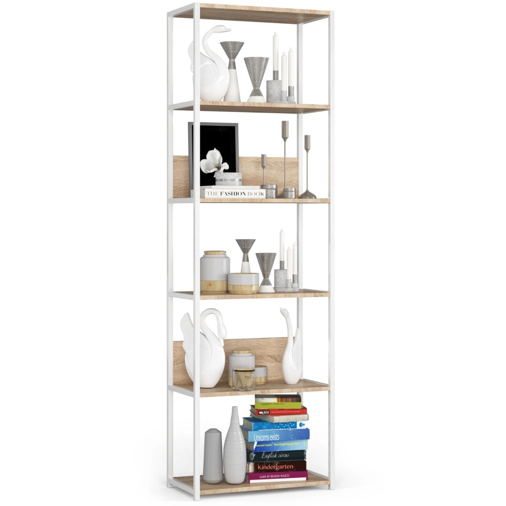 Scaffale stilo loft con ripiani in legno 60 cm Bianca 60 cm inserto frontale Sonoma Quercia 60x32x192 cm