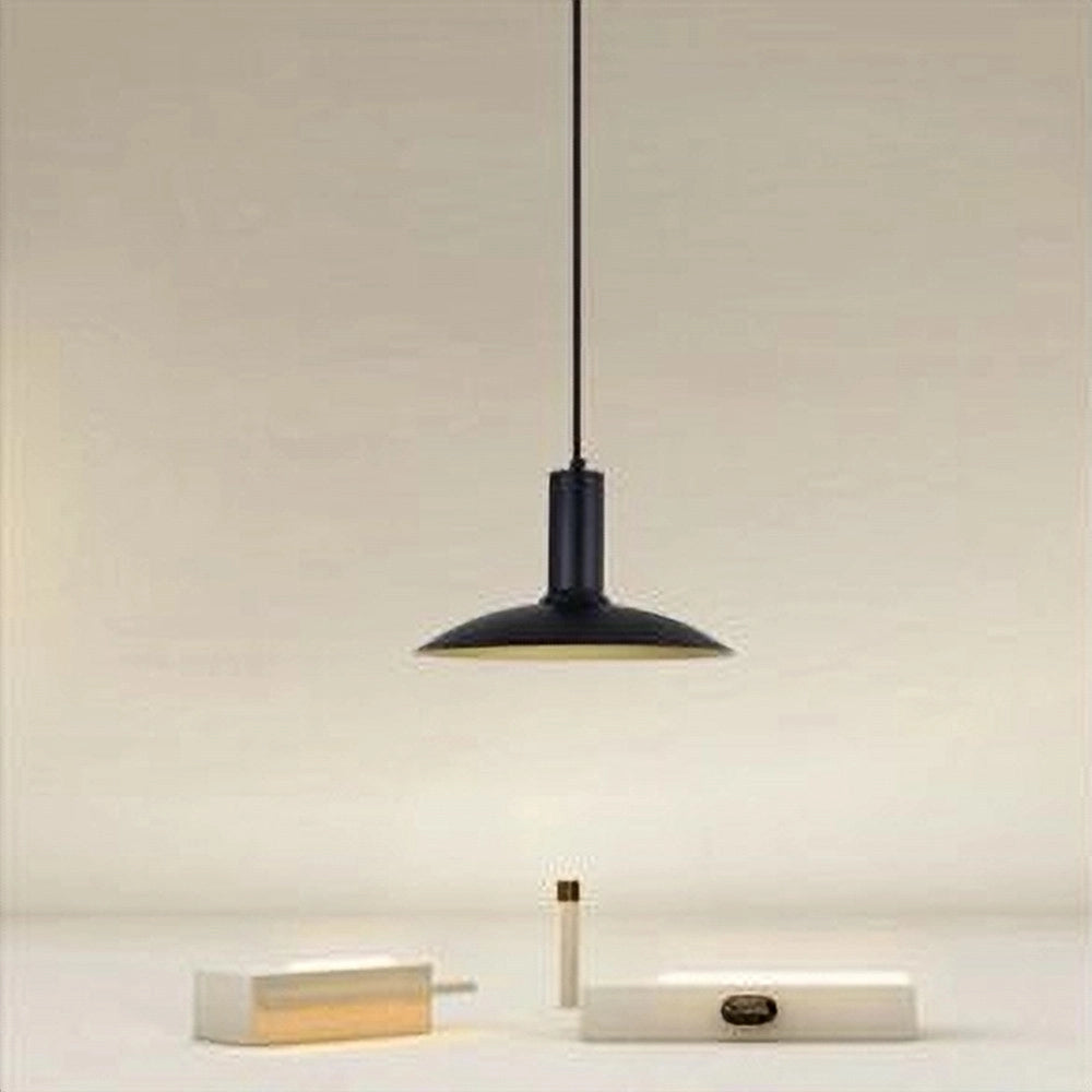 Trade Shop - Lampadario A Sospensione Moderno Con Paralume Semisfera In Ferro Nero Oro E27 33795 -