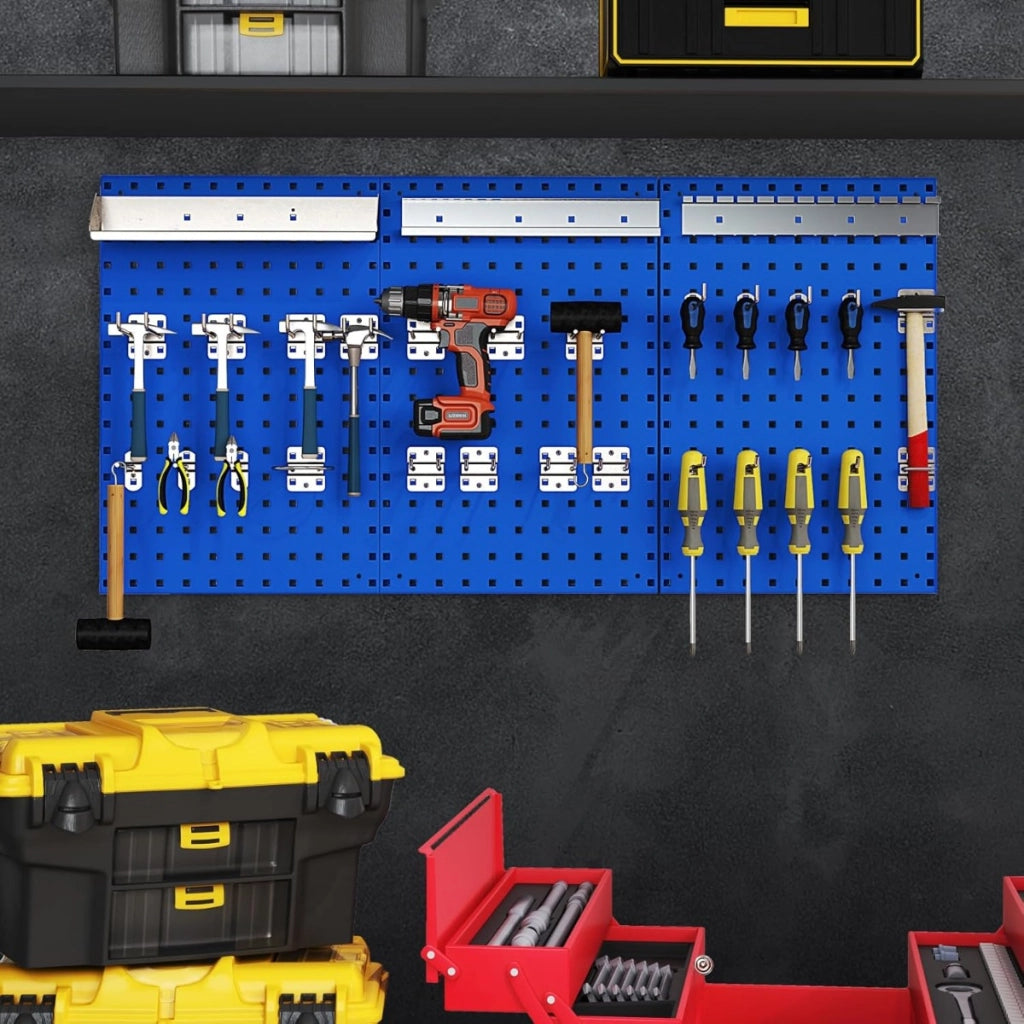 Kit pegboard da parete con 3 pannelli portautensili-Kit di organizzazione per strumenti con 28 accessori per garage e laboratorio Blue Navy