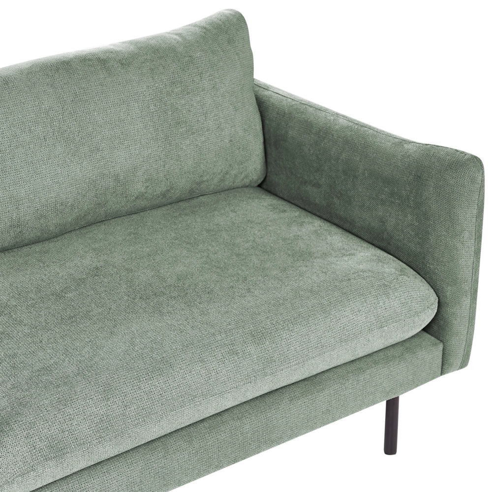 Divano moderno a 3 posti in tessuto di ciniglia verde chiaro sedile imbottito gambe nere Stile Retrò Moderno