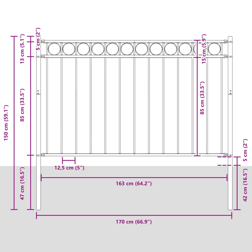 Recinzione da Giardino  Grigia 1,7x1 m in Acciaio
