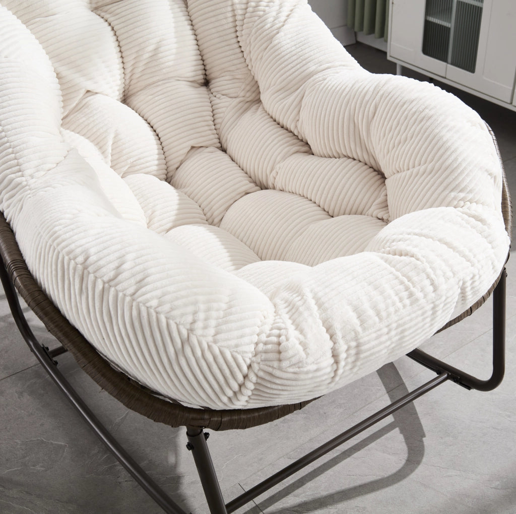 Sedia a dondolo in rattan sintetico intrecciato a mano 78x106x90 cm; bianca