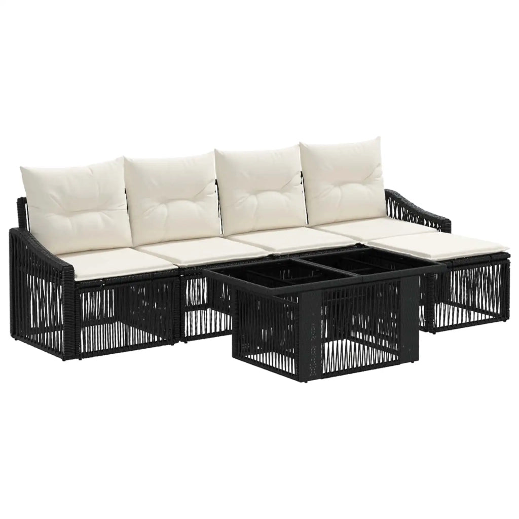 Set Divano da Giardino 6 pz Nero e Bianco Crema polyrattan 3437242
