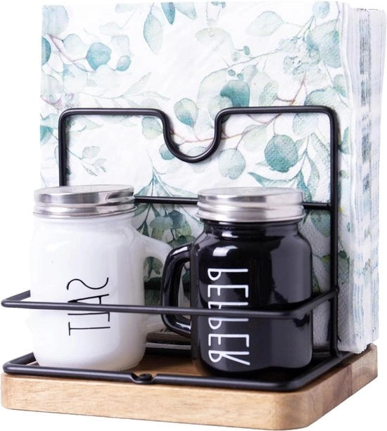 Dispensatore di tovaglioli Nero - Dispensatore di tovaglioli per tavolo Accessori da cucina - Adatto per cucina e superfici di lavoro - Dispensatore di sale e pepe (base a pavimento)