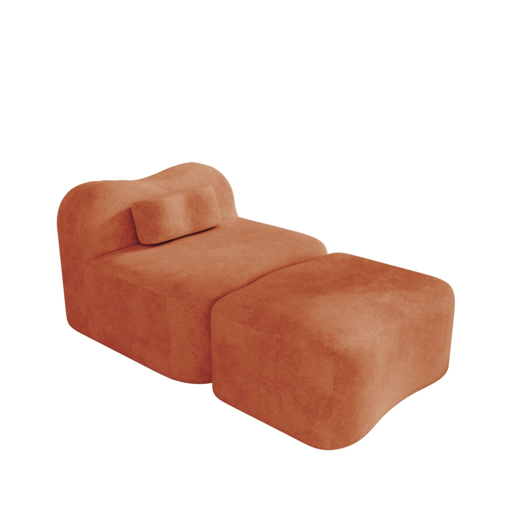 Divano modulare 167x96x70 cm in velluto arancione, pouf, senza montaggio, per studio –
