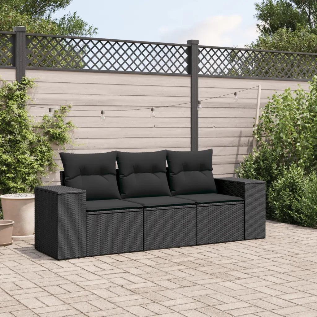 Salotto da Giardino-Set Divani da Giardino 3 pz con Cuscini in Polyrattan Nero 454202