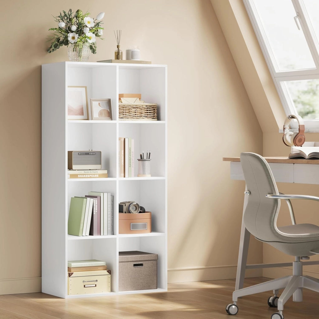 Libreria Scaffale con 8 Scomparti a Cubi Portaoggetti, Mobile da Soggiorno Porta Libri, Libreria in Legno da Ufficio 60x29,5x121cm, Bianco, SK002ws4