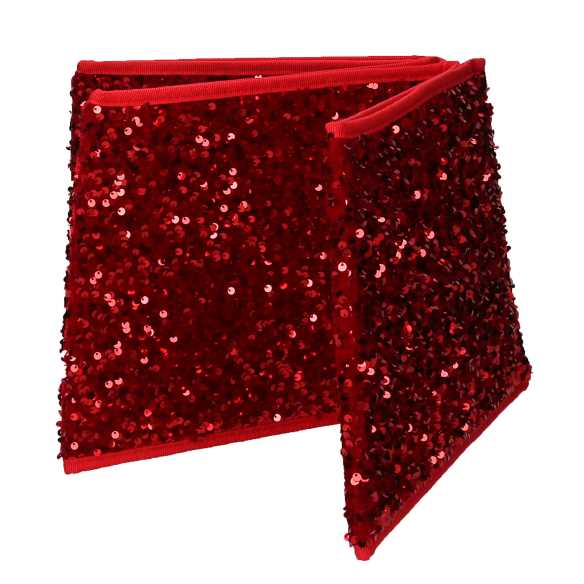 Copri base albero tessuto pieghevole rosso double face esagonale glitter cm Ø68xh25