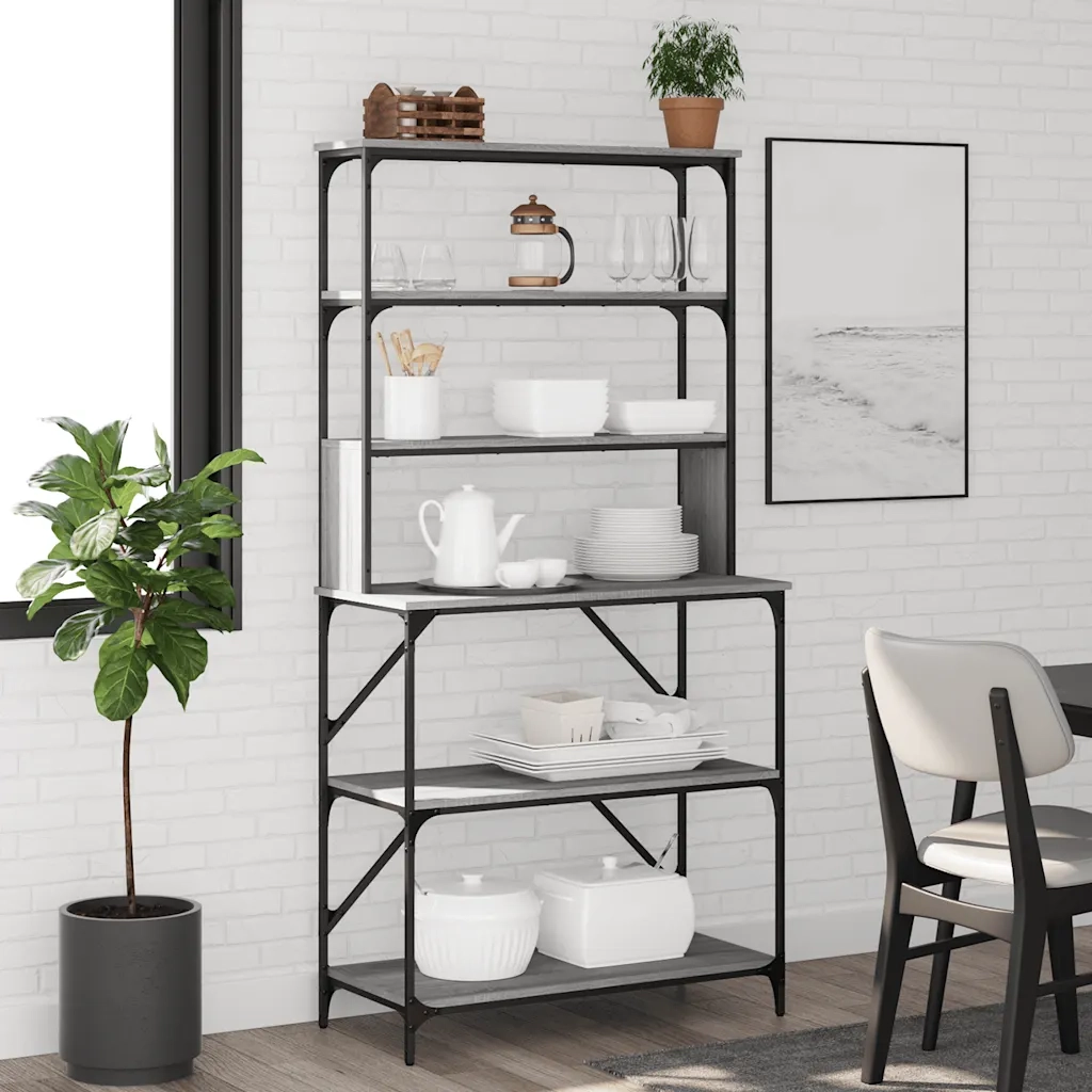 Scaffale Cucina 6 Ripiani Grigio Sonoma 90x40x180cm Multistrato 834223