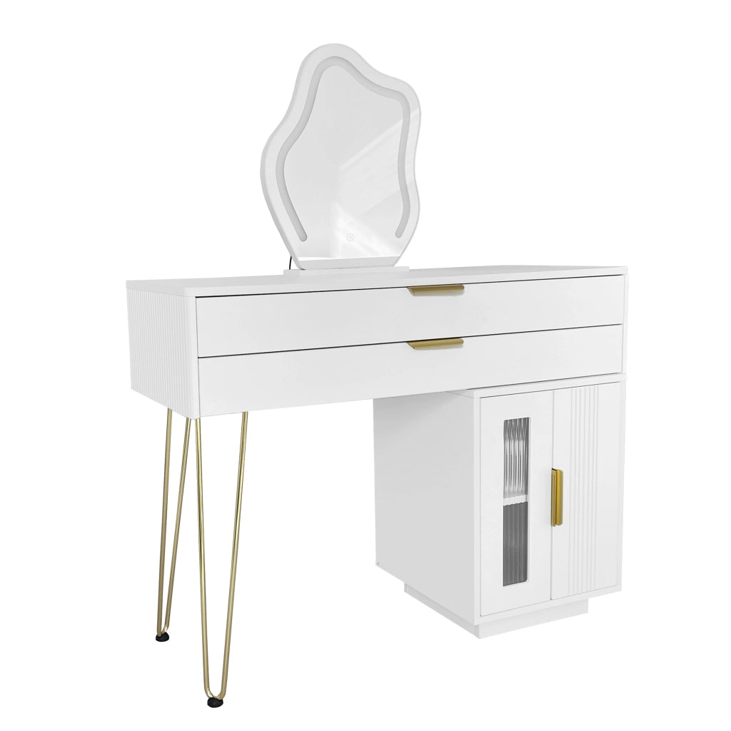 Toeletta con 2 Cassetti e Specchio LED Estensibile Reversibile per Camera da Letto in Truciolare Bianco 100×40×78 cm