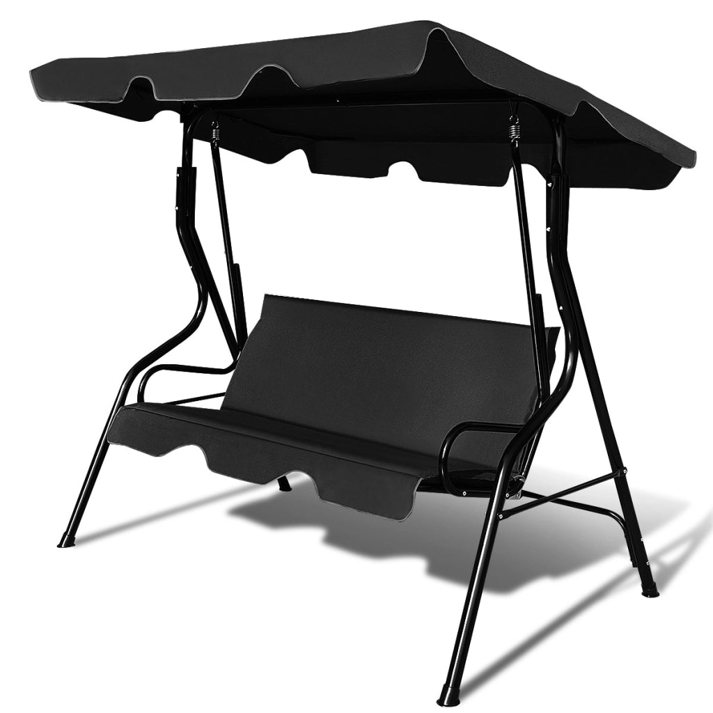Dondolo a tre posti da giardino con oscurante e telaio in acciaio 172x154x110cm Nero