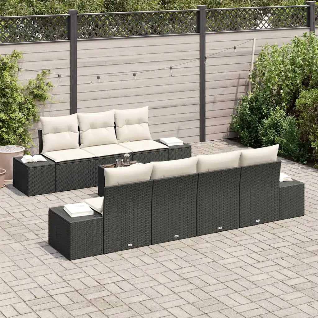 Set Divano da Giardino 8 pcs Nero e Crema polyrattan 3355636