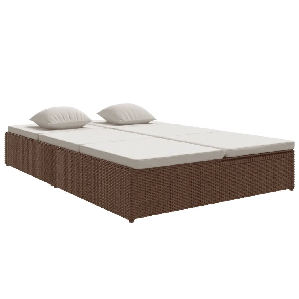 Lettino Prendisole Reclinabile con Cuscini Polyrattan Marrone 317239