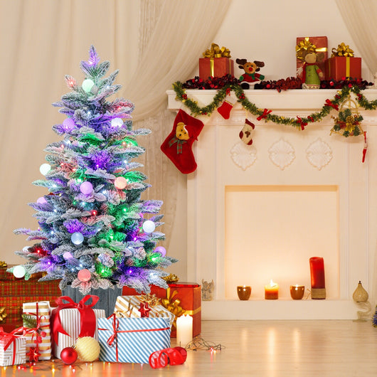 100cm Albero di Natale artificiale con 148 punte in PVC e PE 80 luci LED colorate, Albero di Natale in vaso per interni-Alberi di Natale