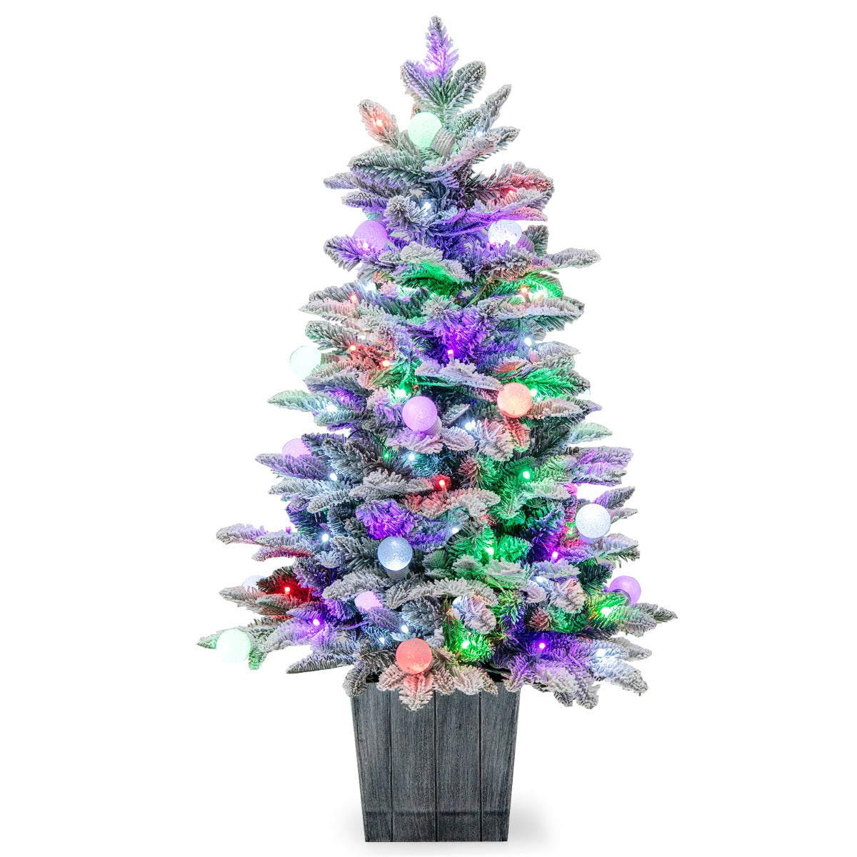 100cm Albero di Natale artificiale con 148 punte in PVC e PE 80 luci LED colorate, Albero di Natale in vaso per interni-Alberi di Natale
