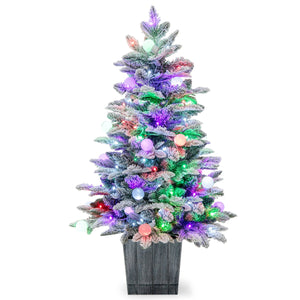 100cm Albero di Natale artificiale con 148 punte in PVC e PE 80 luci LED colorate, Albero di Natale in vaso per interni-Alberi di Natale