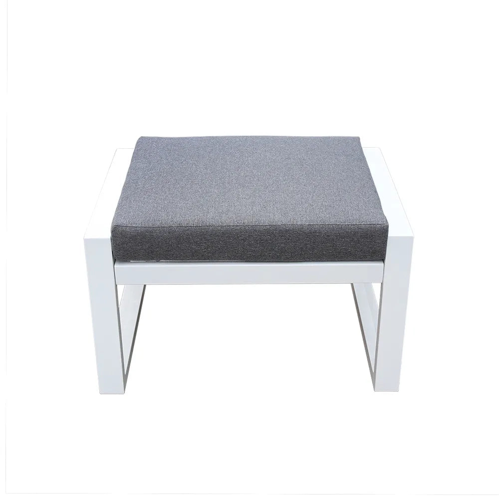 Tempo Style - Pouf MIKONOS in alluminio bianco/grigio | Resistente alle intemperie | Con morbido cuscino sfoderabile | Per ambienti esterni come giardino, balcone, terrazza
