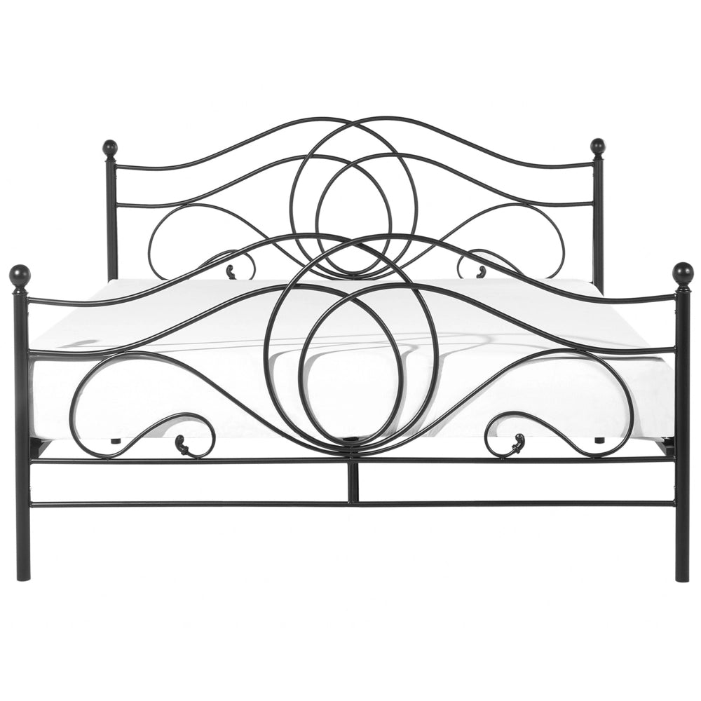 Letto in metallo Nero con rete a doghe 140 x 200 cm con testiera a doghe e pediera retrò vintage