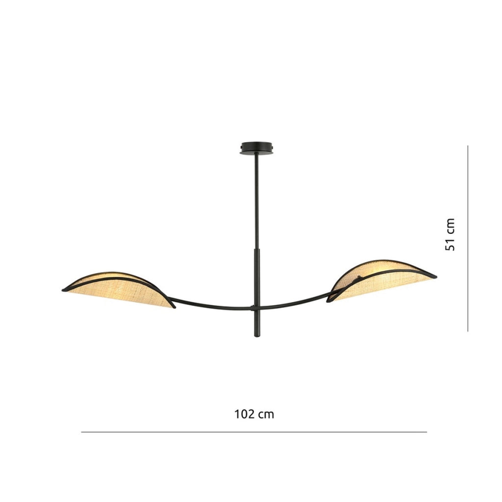 Lampada a sospensione Lotus in acciaio nero e rattan