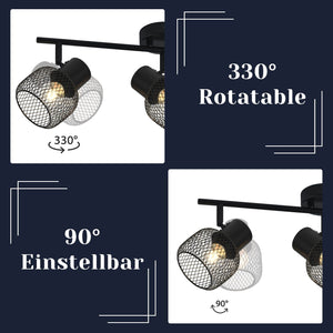 ZMH Lampada da soffitto 3 faretti orientabili E27 metallo nero stile retrò 25W per soggiorno corridoio cucina cameretta