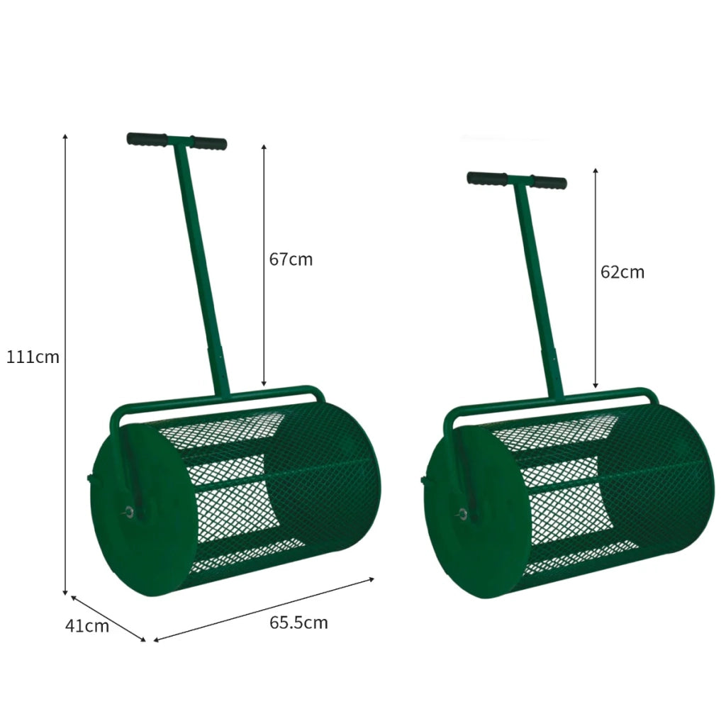 Spargitore di concime a rullo Torba Muschio Terriccio Giardino Prato 80L 66cm Gabbia in acciaio - Verde
