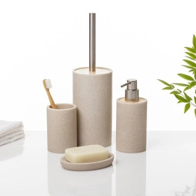 Dispenser per sapone liquido Sahara, in resina beige con particolari in bambù