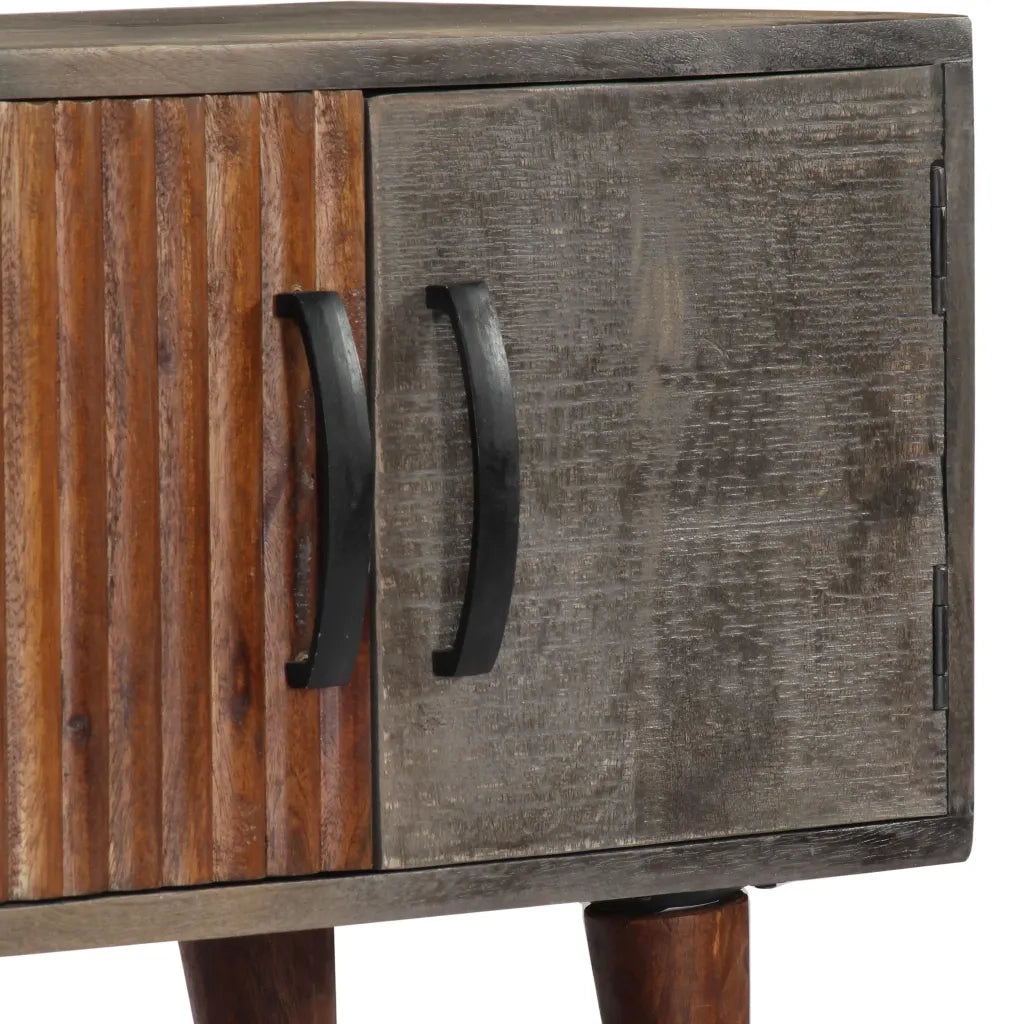 Mobile TV Grigio 130x30x46 cm in Legno Massello di Mango Grezzo 282743