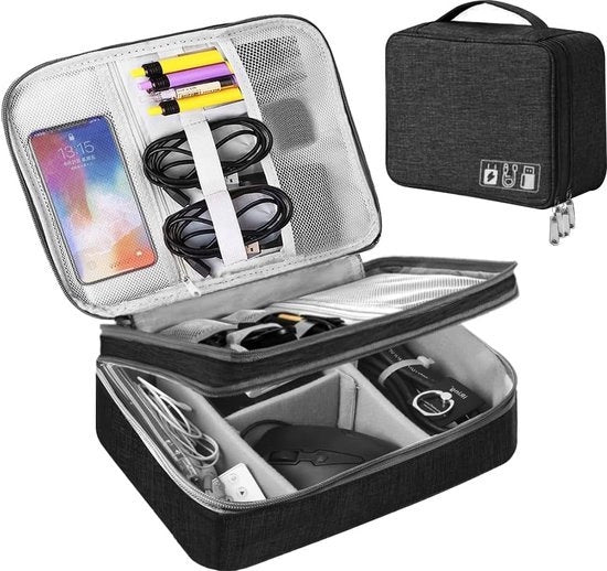 Organizzatore portatile, etui per elettronica da viaggio, 3 strati, grande capacità, multifunzionale, impermeabile, resistente ai shock, custodia per cavi, iPad, caricatore, telefono cellulare, dischi rigidi, powerbank, ecc.