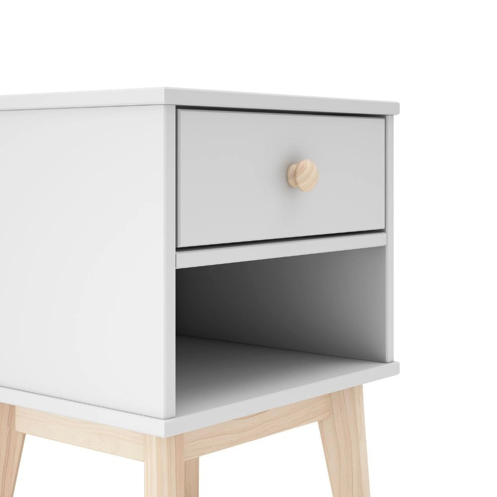 Comodino per cameretta Esteban 1 cassetto in legno massiccio colore bianco