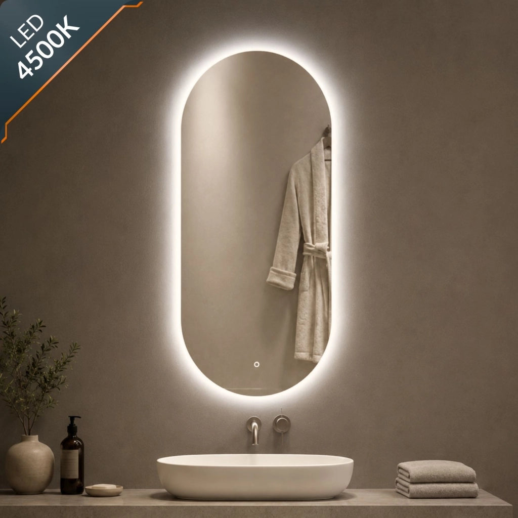 Specchio per bagni ed ambienti ovale retroilluminato a led con interruttore touch *** misure 60x100 cm, tonalità dim...