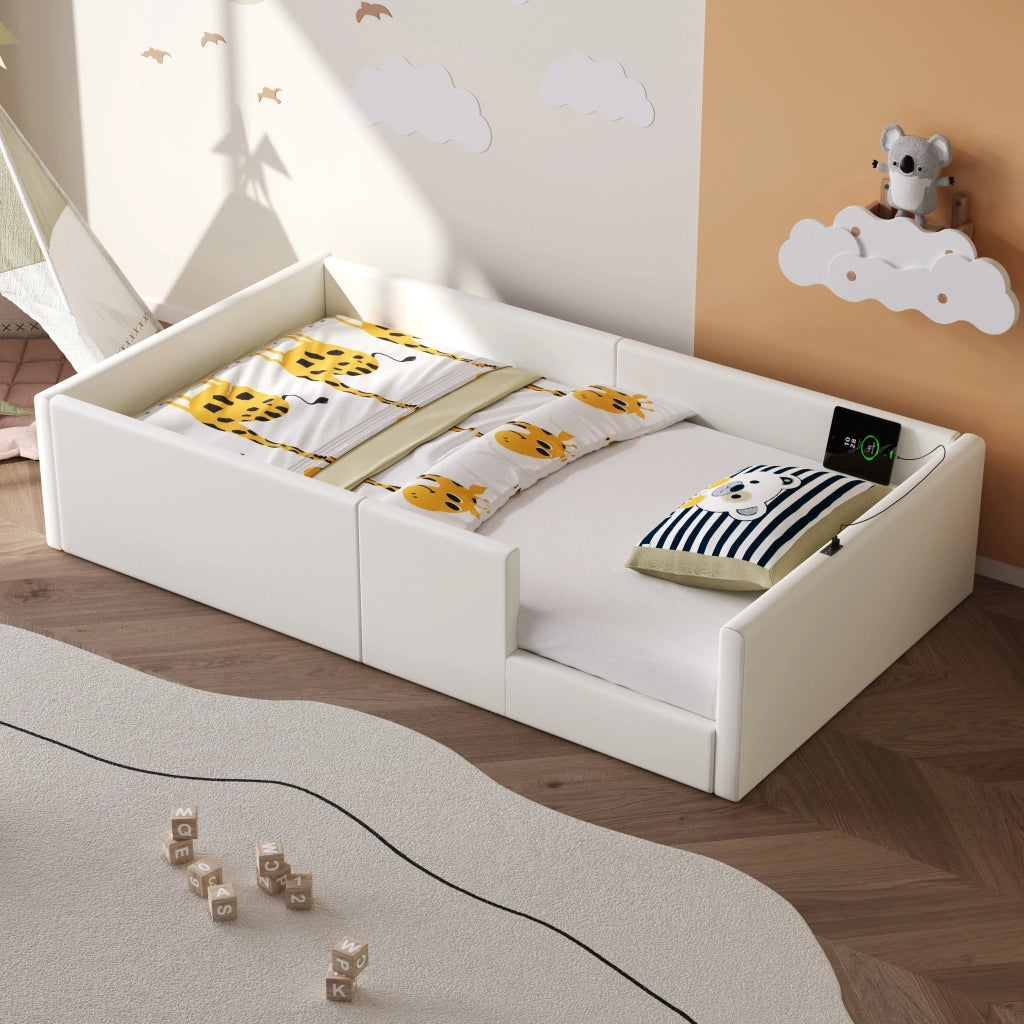 Letto Imbottito con Sponda e Stazione di Ricarica ¨C MINIMAL ¨C Bianco 90x200