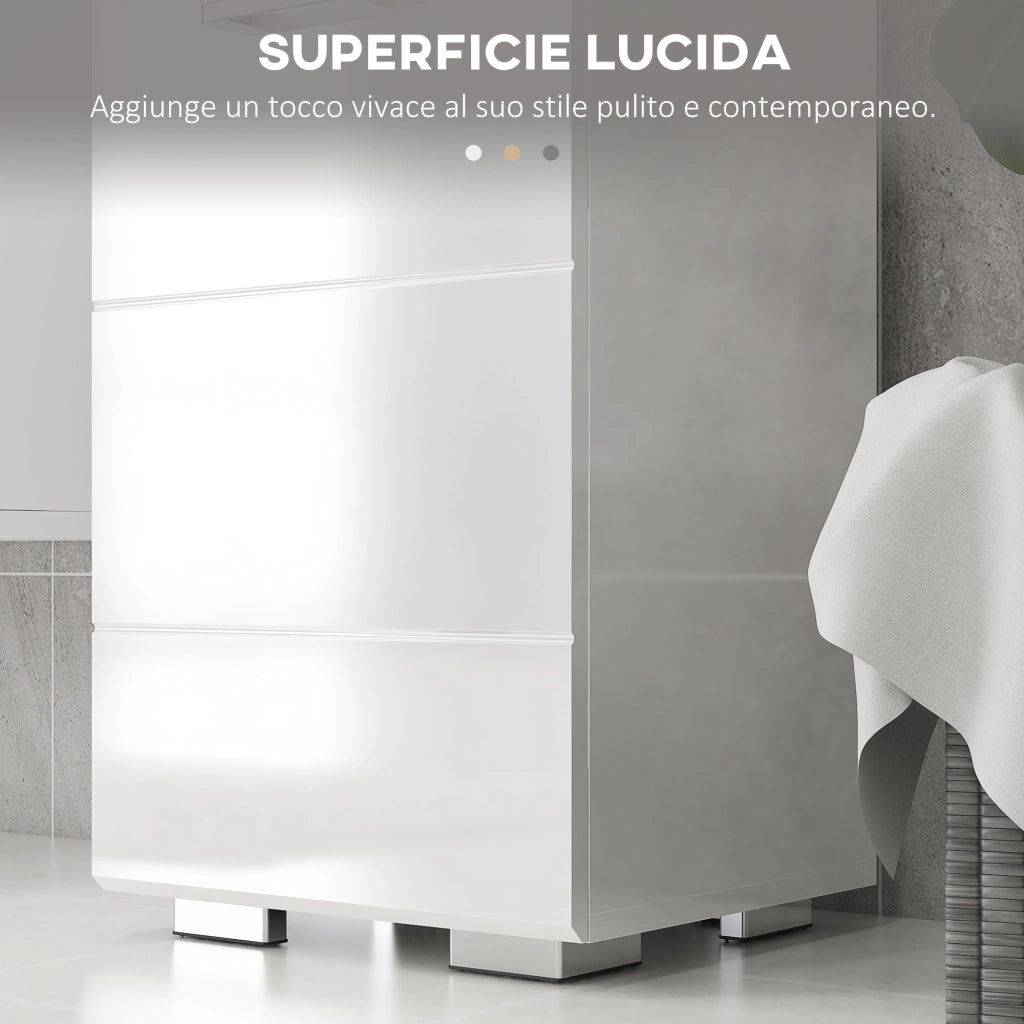 Colonna Bagno con Ripiano Aperto, Cassetto e Armadietto ¨C Minimal ¨C Bianco 37x32.5x170 cm