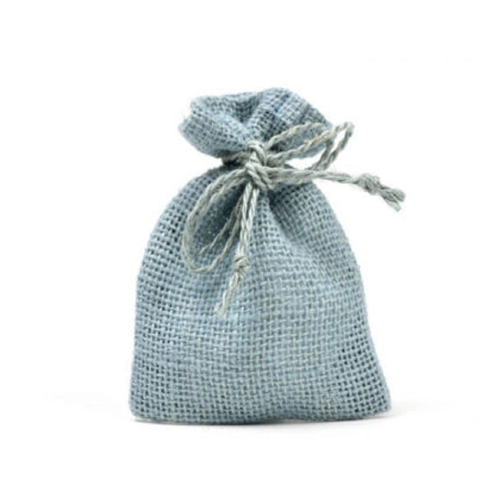 Trade Shop - 25 Sacchetti Di Juta Azzurro Per Bomboniere Confetti Compleanni Matrimonio -
