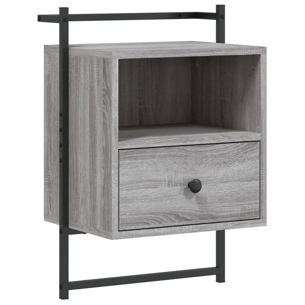 Set di 2 Comodini | Armadio da Notte | Mobiletto da notte a Muro Grigio Sonoma 40x30x61cm Legno Multistrato