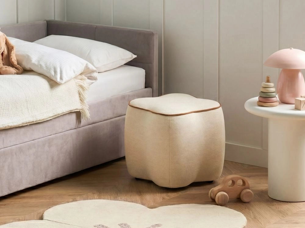 Pouf rettangolare in tessuto beige chiaro, 35 x 35, poggiapiedi decorativo per soggiorno e camera da letto