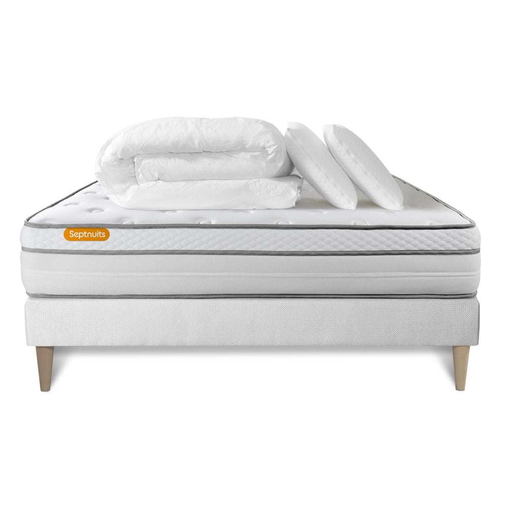 Pacchetto letto completo - Materasso 160x200cm + Box spring con doghe (kit) + 2 cuscini + Piumino - Memo Luxe