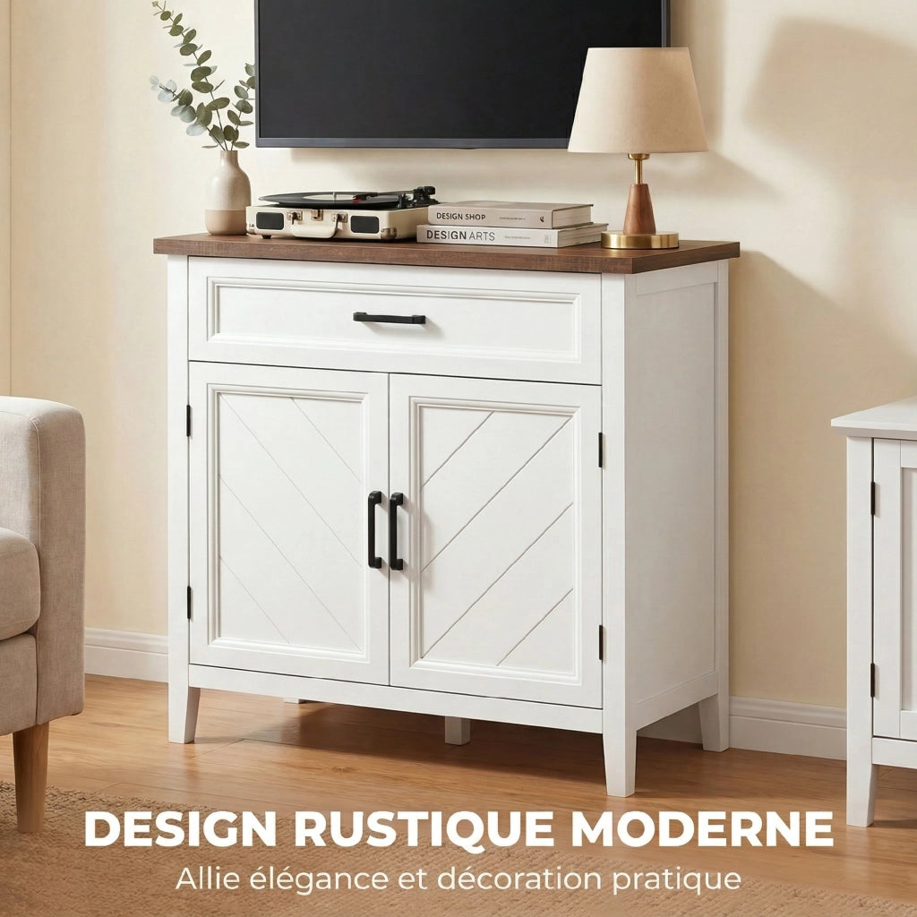 Credenza Ingresso 2 Ante ¨C Xylo ¨C Bianco Legno con Cassetto e Ripiani 76x35x80cm