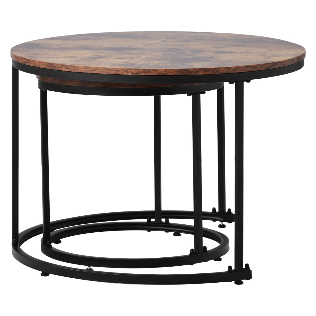 Set di 2 tavolini da caffè rotondi impilabili, colore legno/Brown, in MDF con struttura in metallo