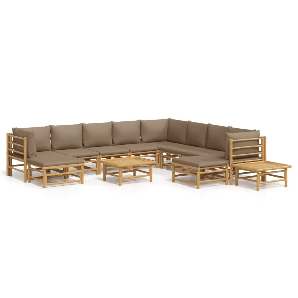Set Salotto da Giardino 12pz con Cuscini Tortora Bambù 3155131