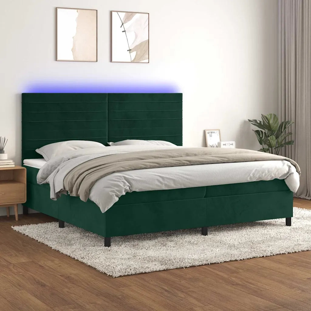 Letto a Molle con Materasso e LED Verde Scuro 200x200cm Velluto 3136206